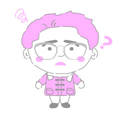 悩んでいる若い男性　シンプルカラー