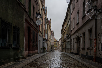An old town alley close to the renaissance market square in Poznan, west-central Poland