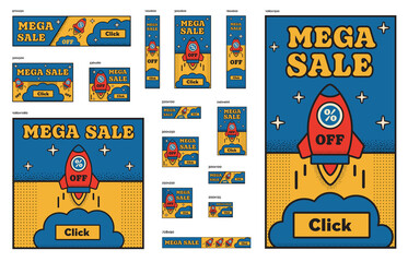 Set of banners of different sizes or sales. Pop art posters, for advertising in online stories, social media. Vector poster special offer, design for store sales.