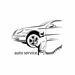 Fototapeta premium Auto service, car repair silhouette abstract, vector illustration