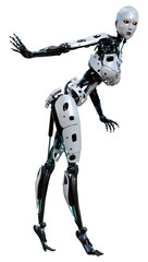 3D Rendering Female Robot on White