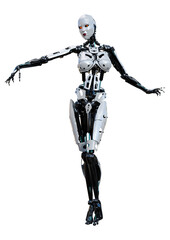 3D Rendering Female Robot on White