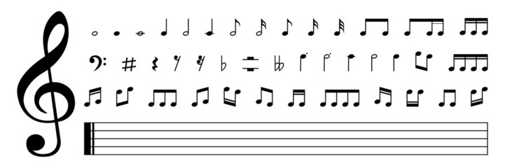 Collection of Music notes. Musical key signs. Vector symbols on white background. Vector illustration. EPS 10