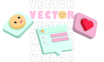 Floating isometric Community 3D Vector Icon in candy colors trending illustration. Like, message, chat, human social icon