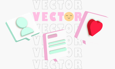 Floating isometric Community 3D Vector Icon in candy colors trending illustration. Like, message, chat, human social icon