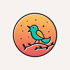 Bird song singing note music nature icon line outline logo design