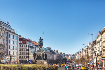 Fototapeta premium Prague, Czech Republic, March 24, 2012. View of Wenceslas Square in Prague from the palace.