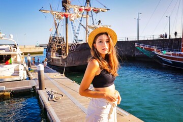 portrait of a girl in a hat in funchal madeira portugal