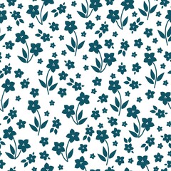 Seamless vintage pattern. Blue flowers and leaves. White background. vector texture. fashionable print for textiles, wallpaper and packaging.