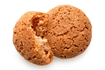 Whole and broken amaretti biscuits.