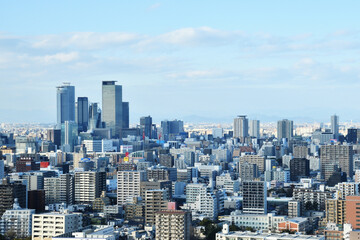 名古屋駅の高層ビル群　青空　