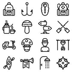 Camping Flat Icon Set Isolated On White Background