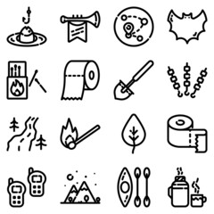 Camping Flat Icon Set Isolated On White Background