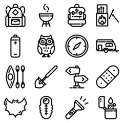 Camping Flat Icon Set Isolated On White Background