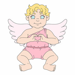 Colorful vector illustration of cartoon cupid for Valentine's Day. Amor isolated on white