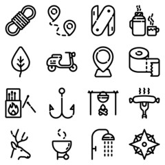 Camping Flat Icon Set Isolated On White Background