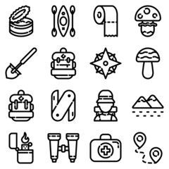 Camping Flat Icon Set Isolated On White Background