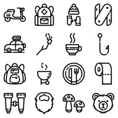 Camping Flat Icon Set Isolated On White Background