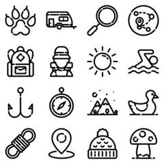 Camping Flat Icon Set Isolated On White Background