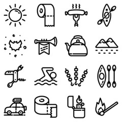 Camping Flat Icon Set Isolated On White Background