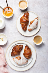 Various Italian croissant with coffee