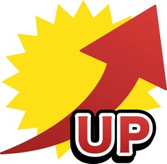 UPと右肩上がりの矢印のポップなイラスト