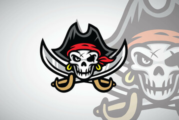Pirate Skull Logo Design Vector Mascot Illustration Icon