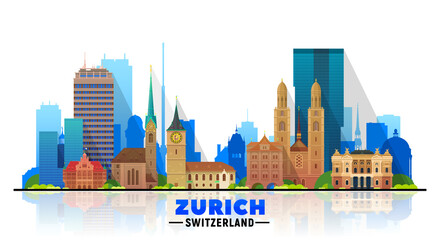 Zurich Switzerland skyline with panorama at white background. Vector Illustration. Business travel and tourism concept with modern and old buildings. Vector for presentation, banner, website.
