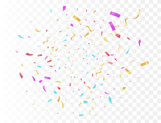 Confetti burst explosion On Transparent Background Color flying ribbons and streamers. Birthday party vector background