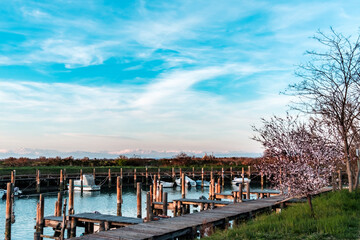 Spring sunset in the lagoon of Grado