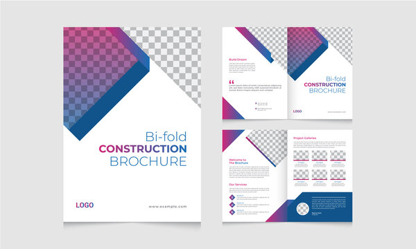Construction Corporate Business bifold brochure template with modern, minimal and abstract design layout