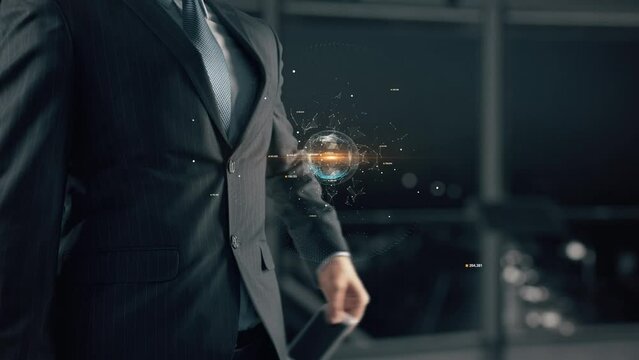 Businessman with NFT Art hologram concept