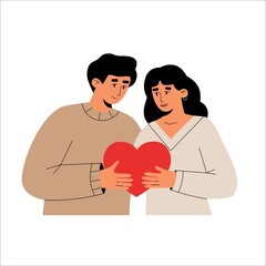 Couple in love holds a heart