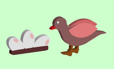 Red beak and egg brown bird vector icon. Animal theme and love the environment.