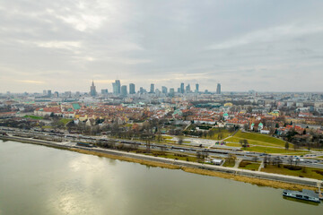 Fototapeta na wymiar Warszawa, panorama z lotu ptaka, Wisła