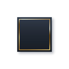 Black square with gold frame, elegant white decor object with shine border