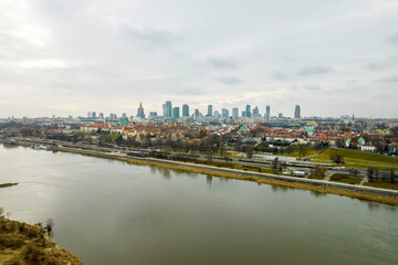 Warszawa, panorama z lotu ptaka, Wisła
