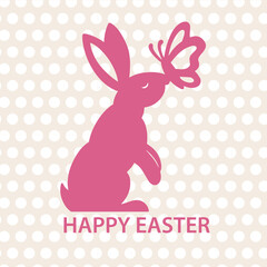 Happy easter greeting card with rabbit. Card on colorful background for decoration design.