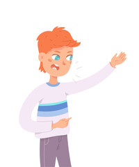 Angry man scolding, young male character pointing hand, guy warning in quarrel
