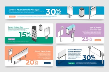Outdoor digital signage advertising landing page collection vector outside displays exhibits signs