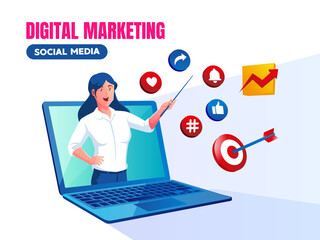 Digital Marketing Social Media with a man and a laptop symbol
