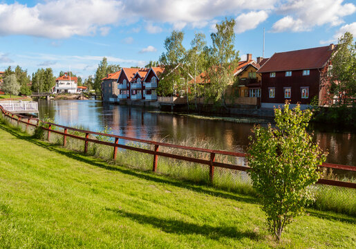 Old town of Falun with traditional red Swedish wooden dwellings. Dalarna County, Sweden