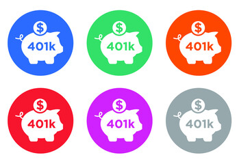 401K plan round icon set
