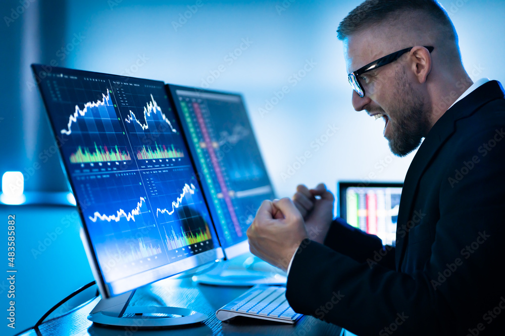 Poster Successful Stock Market Trader Looking At Graphs
