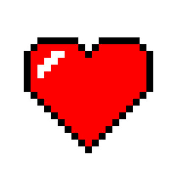Heart shape pixel art. Retro love red symbol. Isolated on white background. 8 bit. Vector illustration.