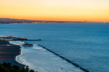 Sunset time in Gabicce Monte, amazing view on all the Riviera Romagnola beach 