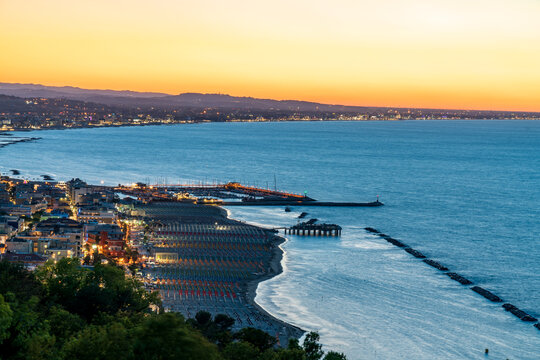 Sunset time in Gabicce Monte, amazing view on all the Riviera Romagnola beach 