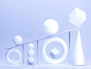 simple abstract composition with a light blue background and spheres with white toruses