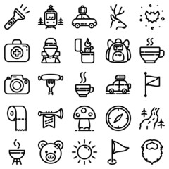 Camping Flat Icon Set Isolated On White Background