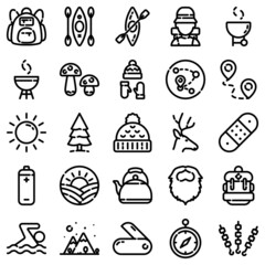 Camping Flat Icon Set Isolated On White Background